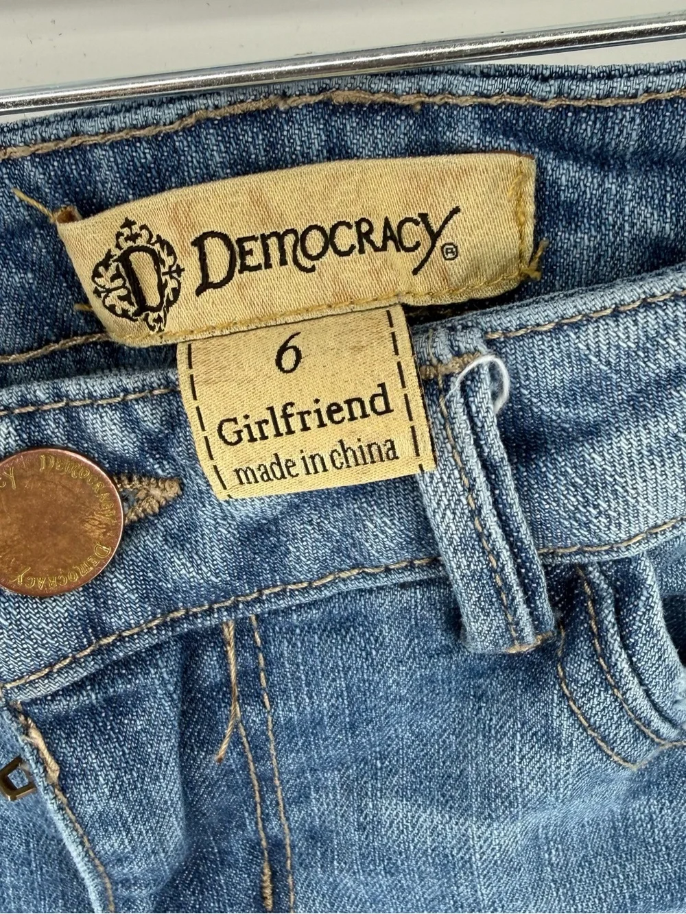 Democracy Light Blue Distressed Jeans with Floral Embroidery
